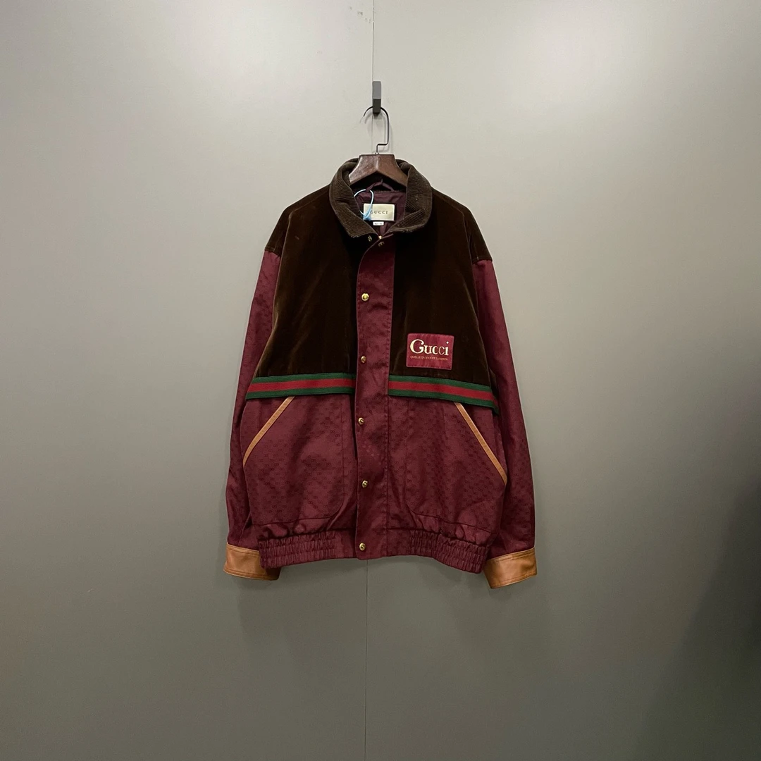 GUCCI 古驰 酒红色暗纹双G老花夹克 50码/99新/公价15000/无配件
