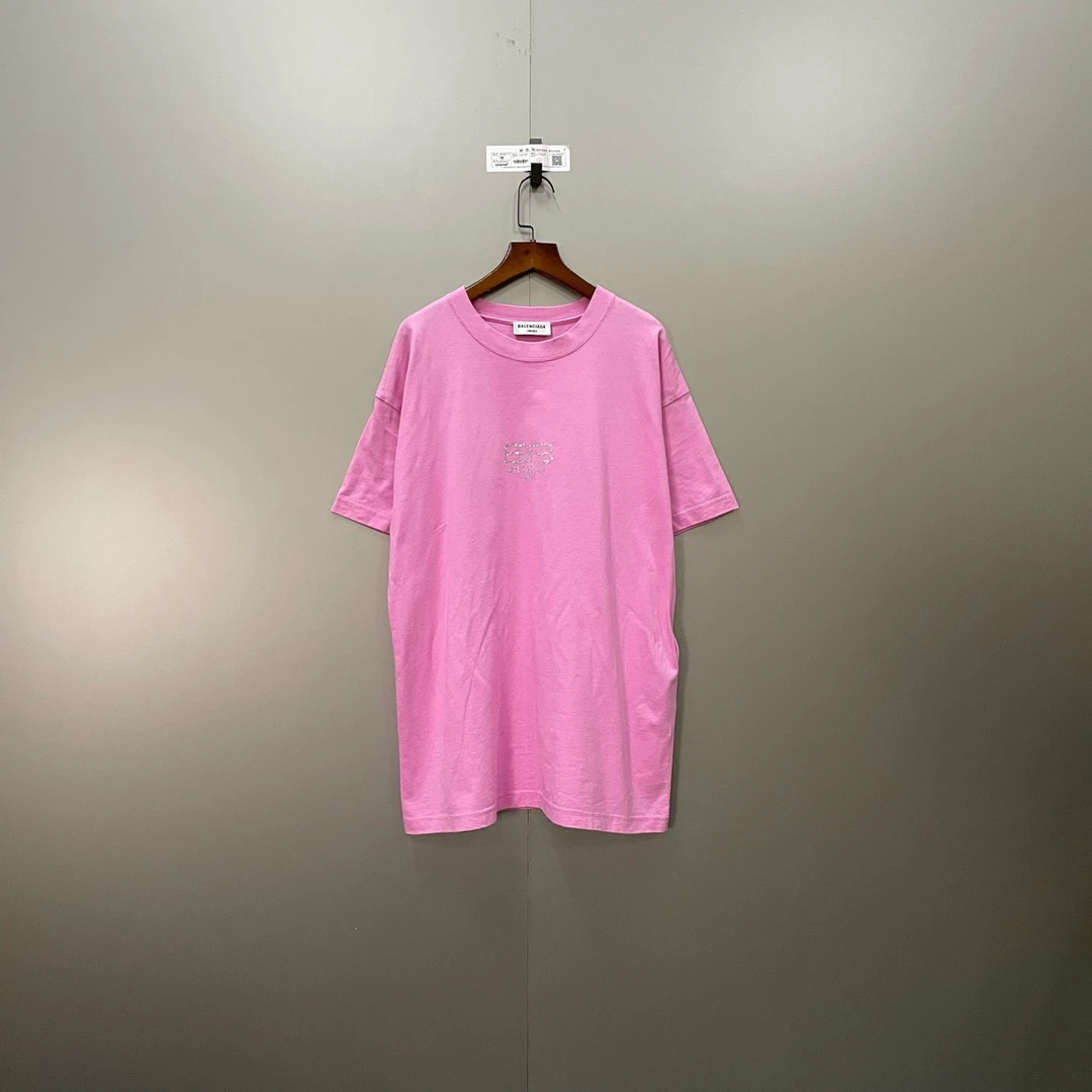 Balenciaga 巴黎世家 粉色水钻双B短袖 L码/95新/公价7500/无配