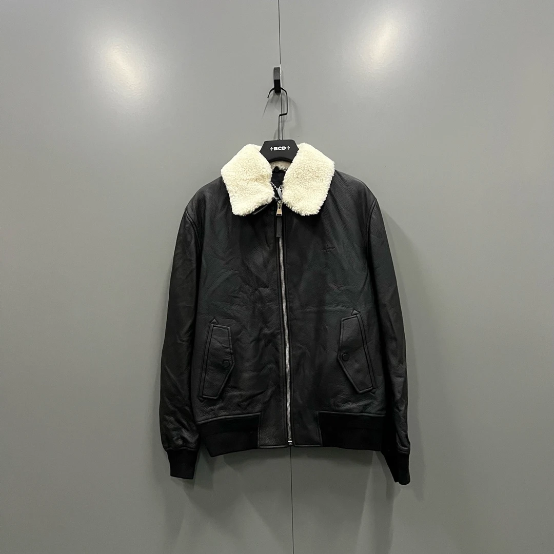 Louis Vuitton lv 黑色压纹小logo羊羔绒夹克54码/98新/公价44500