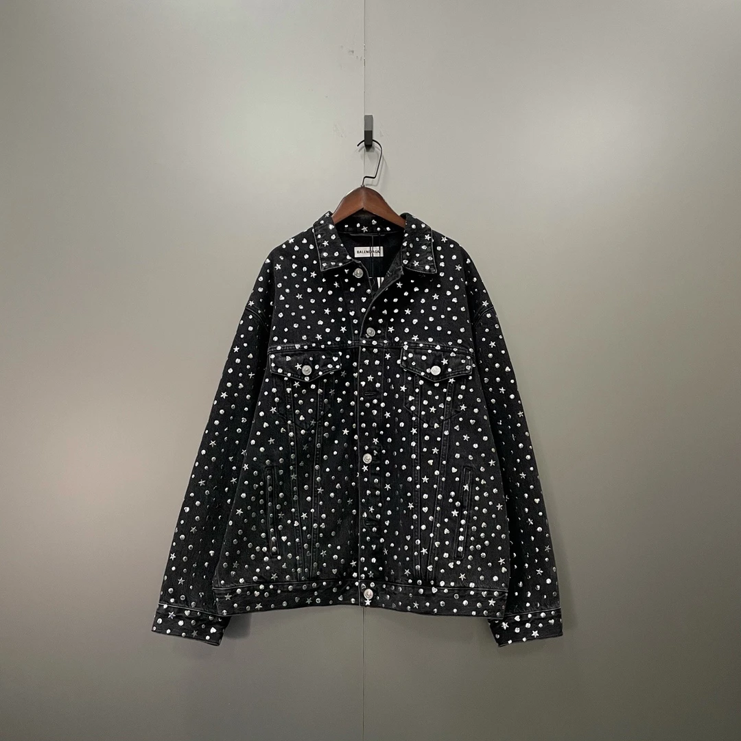 Balenciaga 巴黎世家 黑色水洗满印金属牛仔夹克 36码/全新/公价