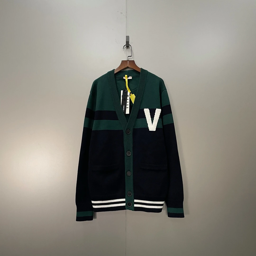 Valentino 华伦天奴 拼色条纹针织logo开衫 L码/95新/公价13800