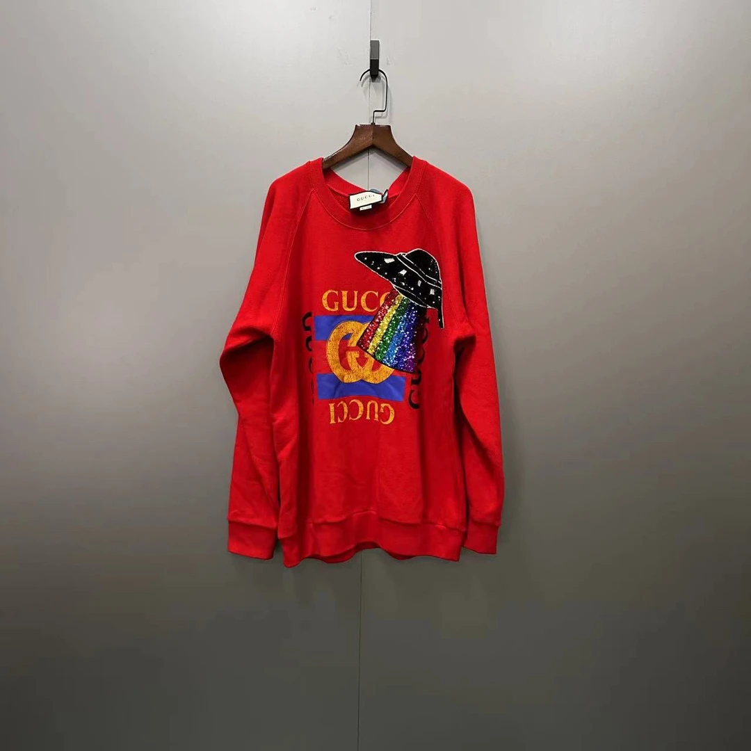 GUCCI 古驰 红色帽子印花亮片卫衣 M码/95新/公价14500/无配件 fg