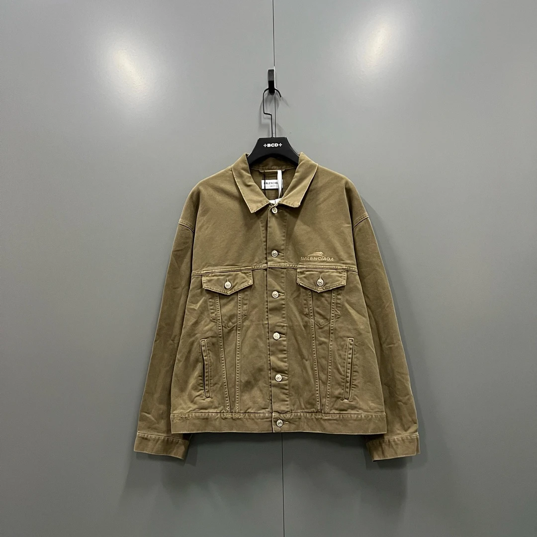 Balenciaga 巴黎世家 棕色刺绣logo牛仔夹克 M码/全新/公价8200/