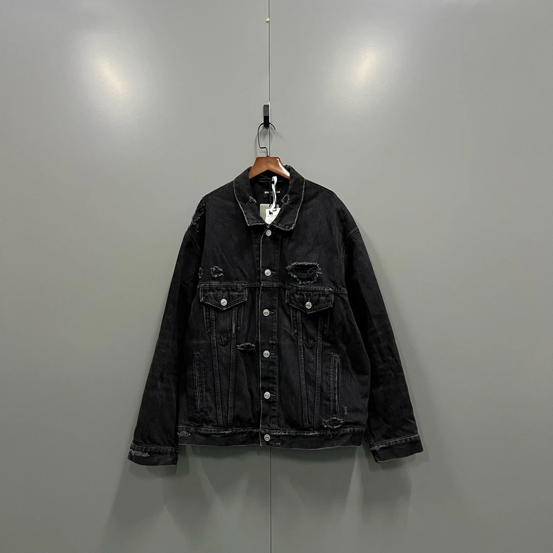Balenciaga 巴黎世家 黑色水洗破坏流苏印花夹克 M码/全新/