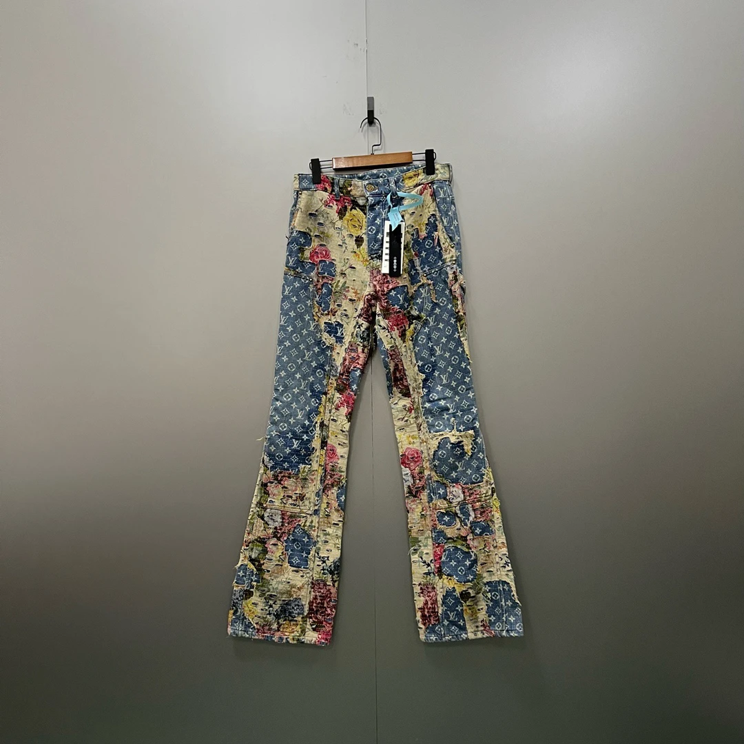 Louis Vuitton lv 花卉刺绣做旧长裤 29码/98新/毒38999/无配件