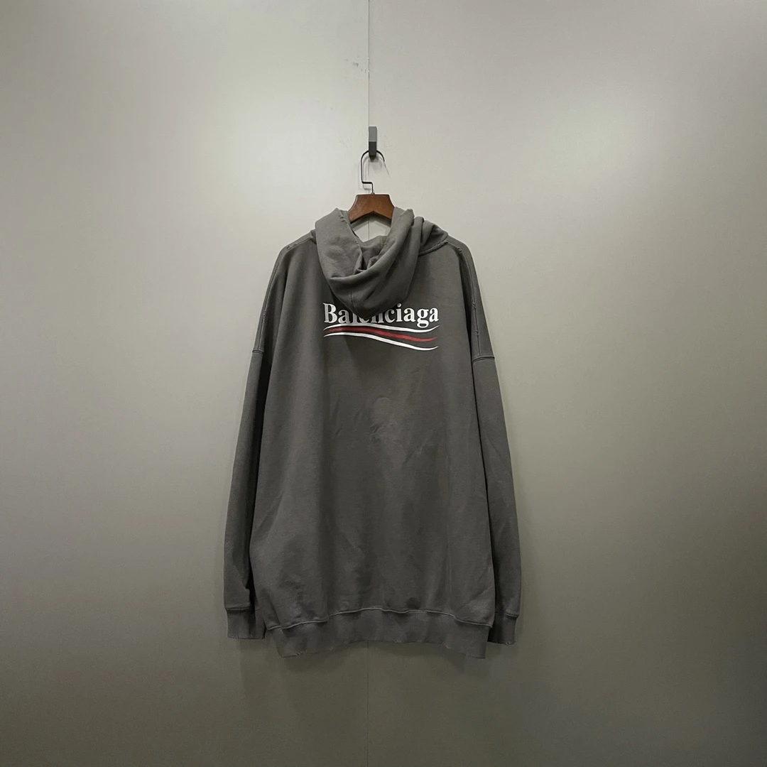 Balenciaga 巴黎世家 灰色可乐破坏印花帽衫 S码/99新/公价9200/