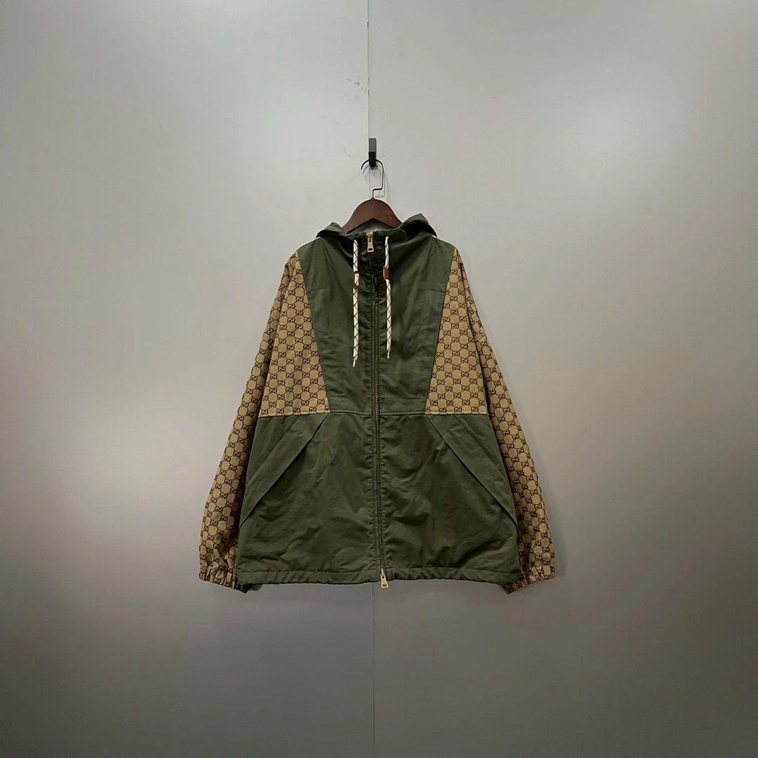 GUCCI 古驰 双G老花拼接连帽夹克 52码/98新/公价19400/吊牌 ki