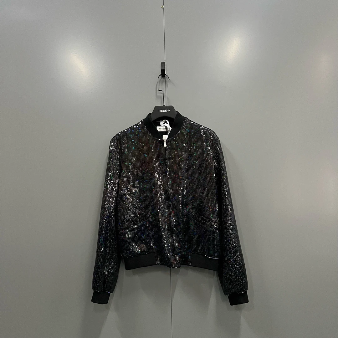 Saint Laurent slp 黑鳞片棒球夹克 46码/全新/公价30000