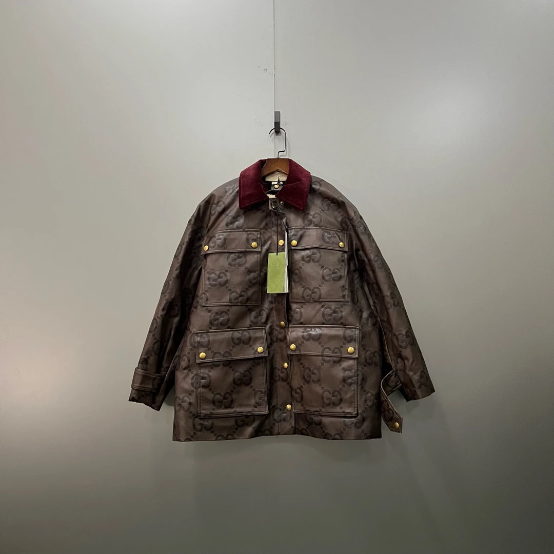 GUCCI 古驰 棕色满印老花皮衣夹克 38码/全新/公价29394/吊牌