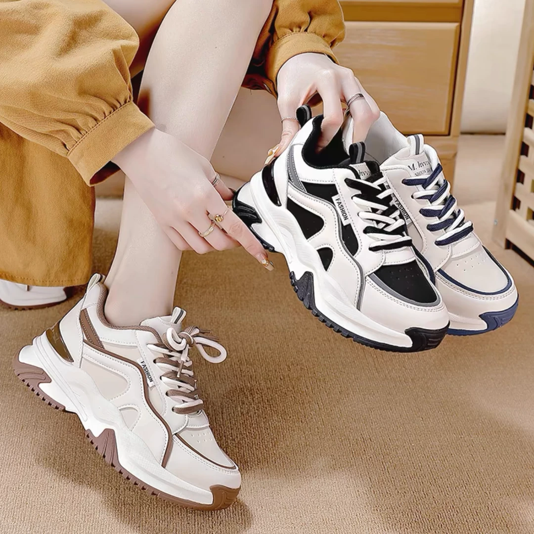 2024年秋冬季新款休闲百搭时尚学生女鞋厚底加绒跑步运动老爹鞋女
