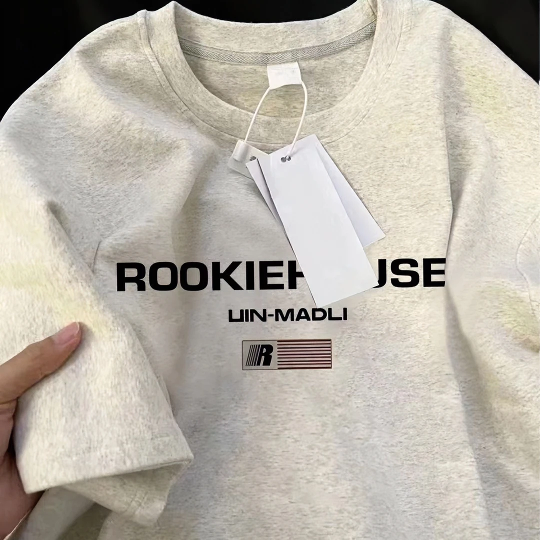 儿童100%纯棉美式复古字母印花短袖t恤男女童夏季高街宽松上衣ins