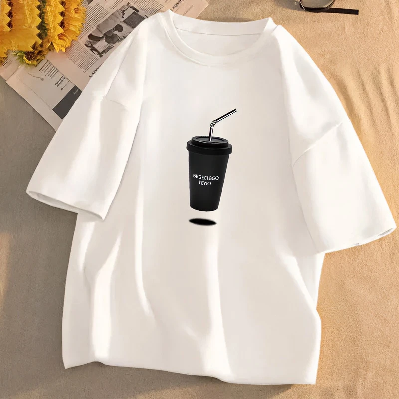 女童夏季童装纯棉短袖T恤ins中大童百搭休闲白色半袖印花上衣