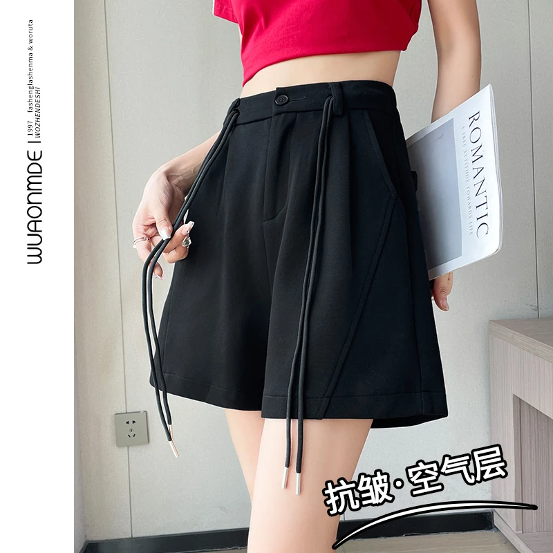 6655空气层薄款高腰休闲短裤女宽松夏季韩版显瘦A字版阔腿短裤