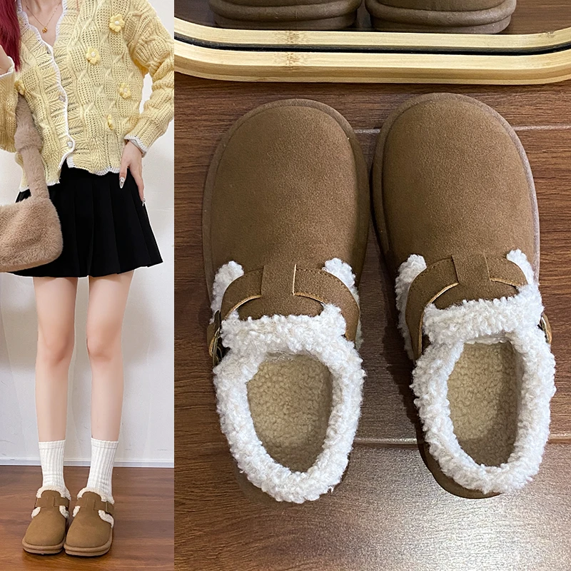 一脚蹬雪地鞋舒适保暖2024勃肯鞋女加绒冬季新款软底百搭毛毛棉鞋