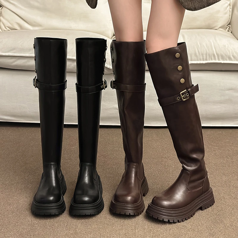 两穿厚底长筒靴女2025新款爆款秋季百搭时尚瘦瘦靴气质流行骑士靴