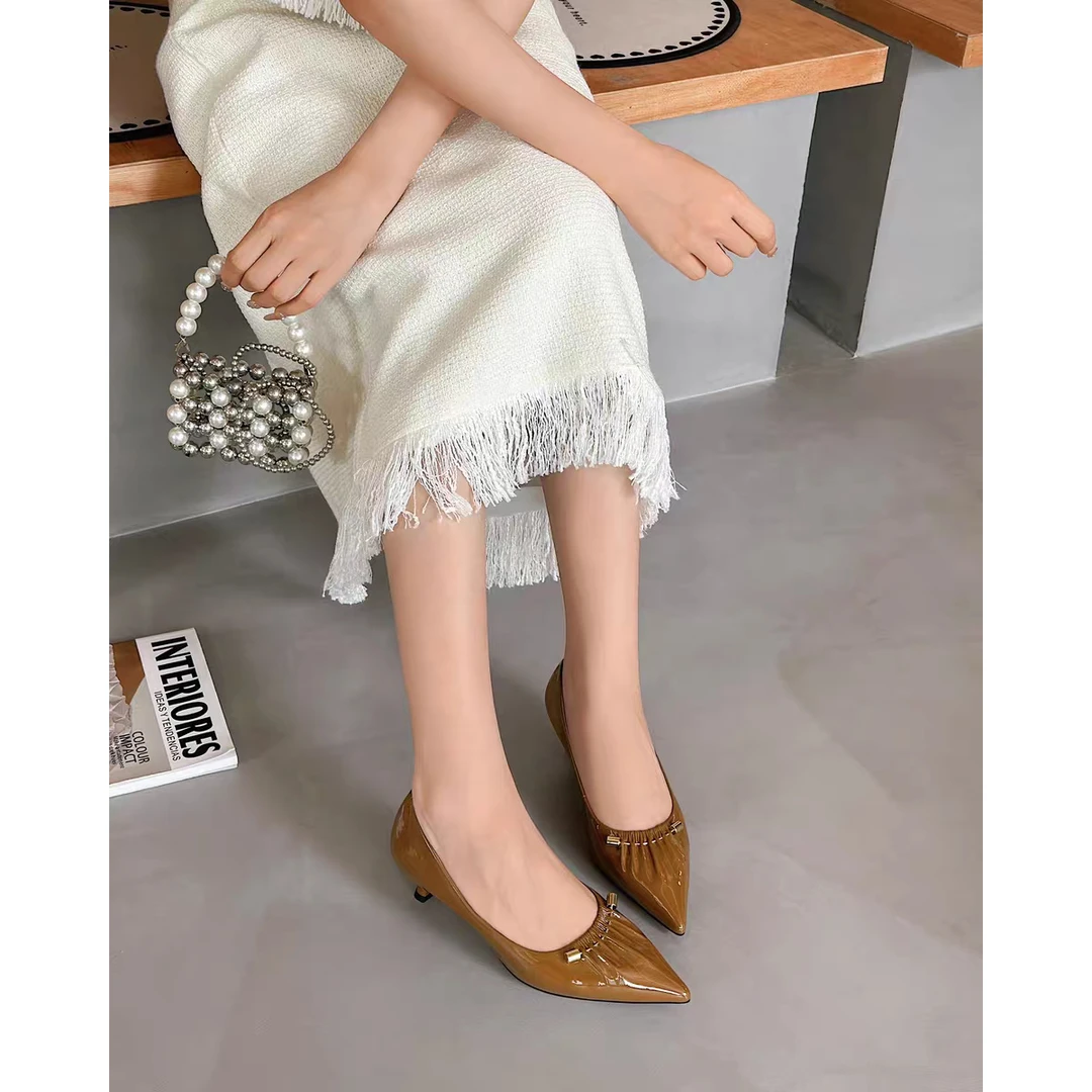 0867 时尚气质真皮细跟法式尖头浅口单鞋