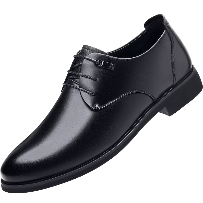 男士黑色透气商务皮鞋系带软底百搭春季休闲男皮鞋18366