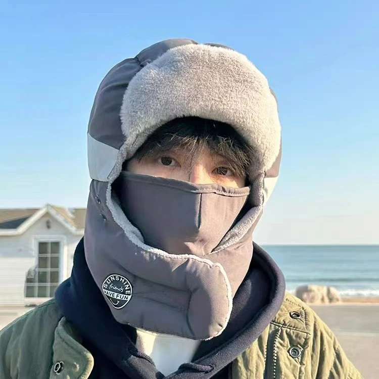 护耳雷锋帽2024冬天新款保暖帽加绒加厚防风面罩骑行帽子防寒帽子