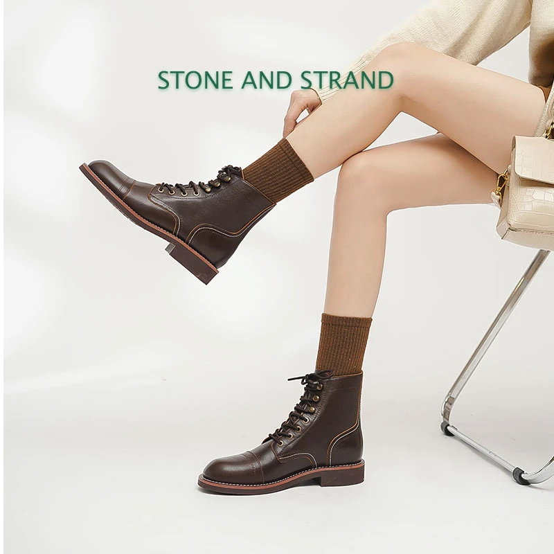 （偏大一码）Stone and Strand粗跟系带百搭显中帮马丁靴S-1213*