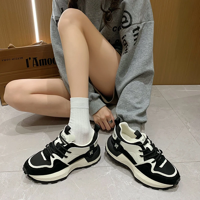 小蛮腰拼色百搭厚底系带阿甘老爹鞋 A 1806（HCY）不报