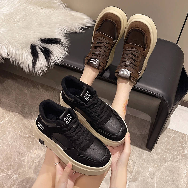 复古高帮加绒保暖厚底增高休闲百搭单鞋A 2337/CA-0764（HCY）不报