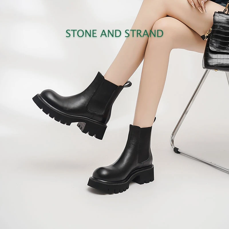 Stone and Strand粗高跟烟筒靴女短筒切尔西靴S-1215(不加绒)*