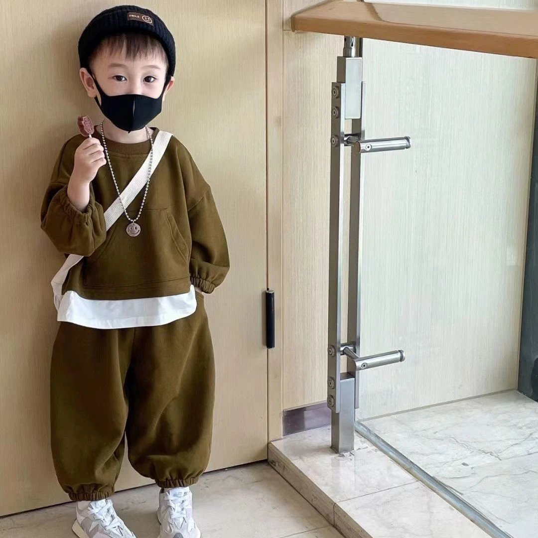 【春秋款现货】男童洋气假两件韩系童装小童宽松卫衣时尚帅气两件套