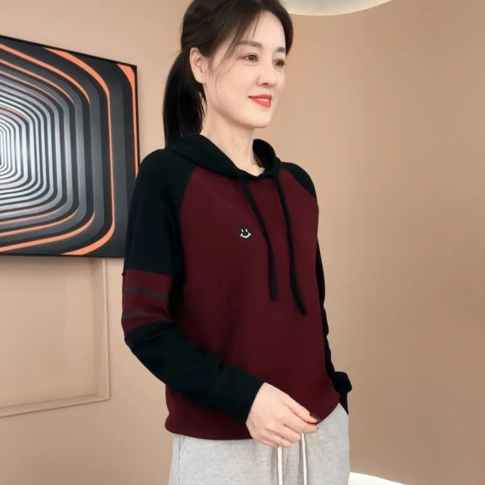 2025秋冬新款拼色时尚休闲时尚百搭双面德绒连帽打底上衣6685款04