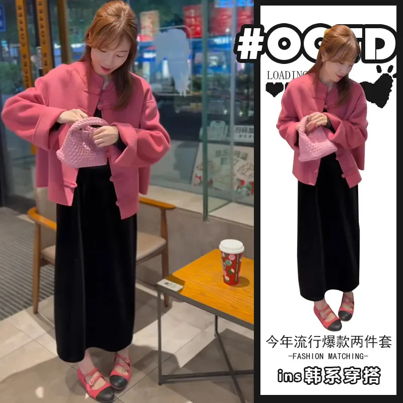 单件/秋冬高级感女中国风复古气质盘扣外套高腰时髦丝绒半身裙潮