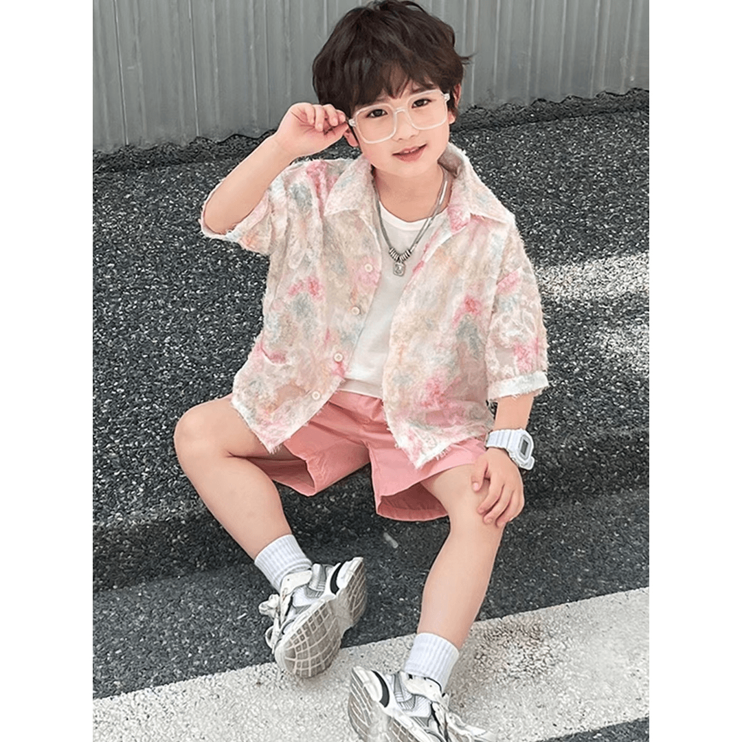 女童2024夏季新款短袖衬衫三件套A2235