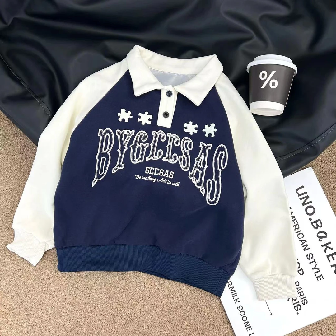 儿童2024秋冬新款时尚POLO领T恤衫A3949