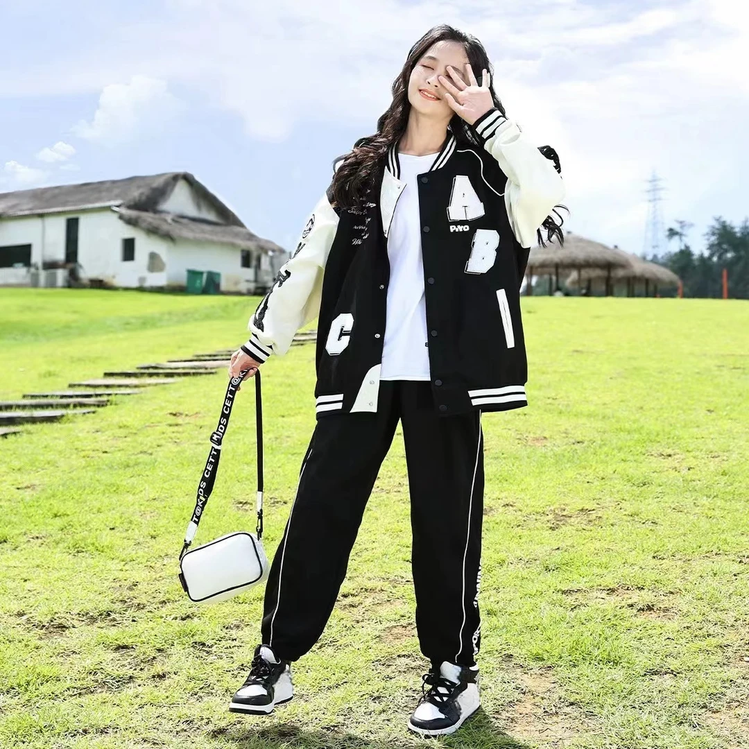 儿童2025春季新款宽松简约时尚运动刺绣棒球服套装两件套A4286