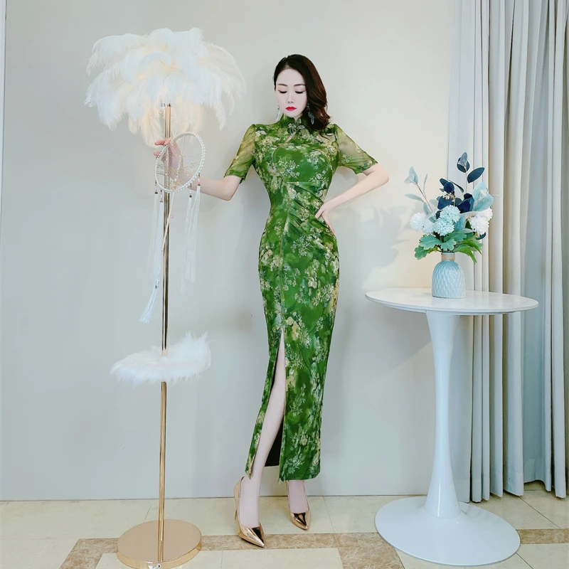 夏季新品短袖气质优雅女人味复古改良旗袍透气凉快开叉性感连衣裙