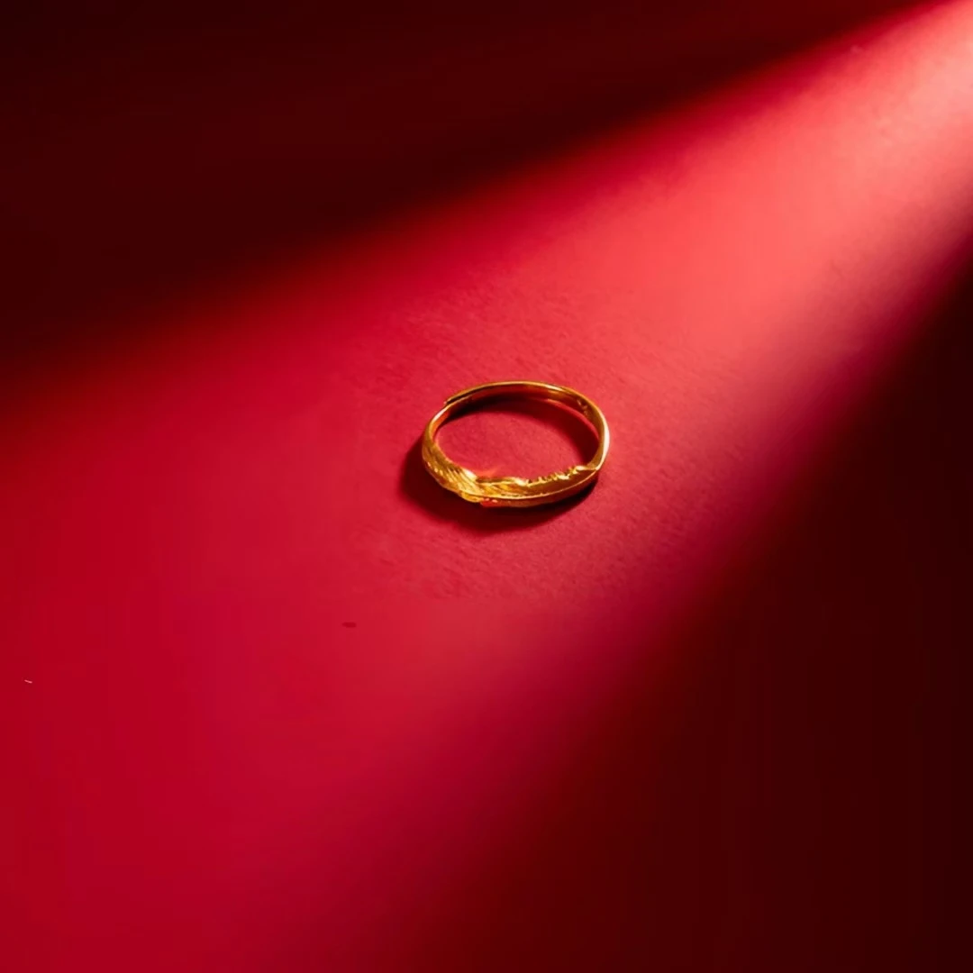 足金羽毛开口可调节戒指时尚精美素款气质女款