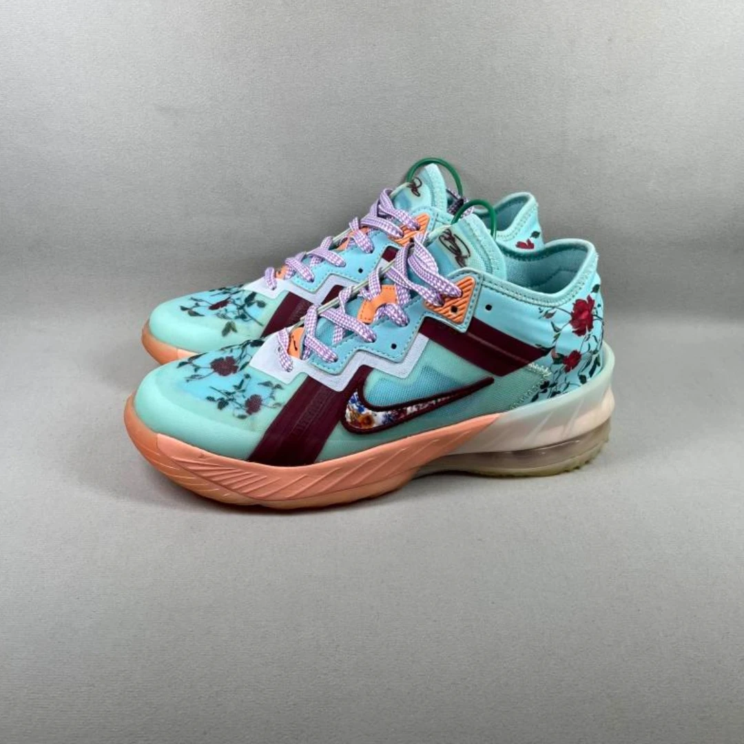 40码 二手 Nike Lebron 18 Low Floral 蓝红 DN4177-400（A367）