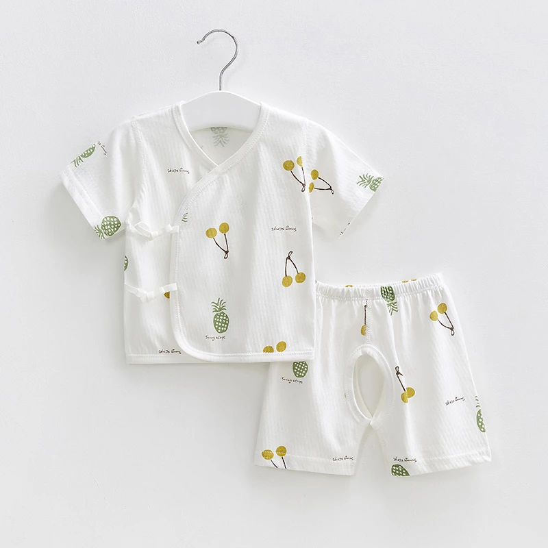 新生婴儿衣服夏季薄款纯棉和尚0短裤3月分体开裆初生宝宝短袖套装