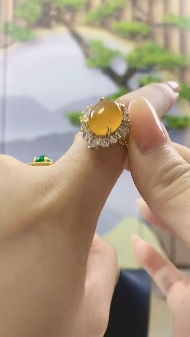 【闪购商品】玛瑙/玉髓戒指未镶嵌鸡油黄玛瑙戒指开口
