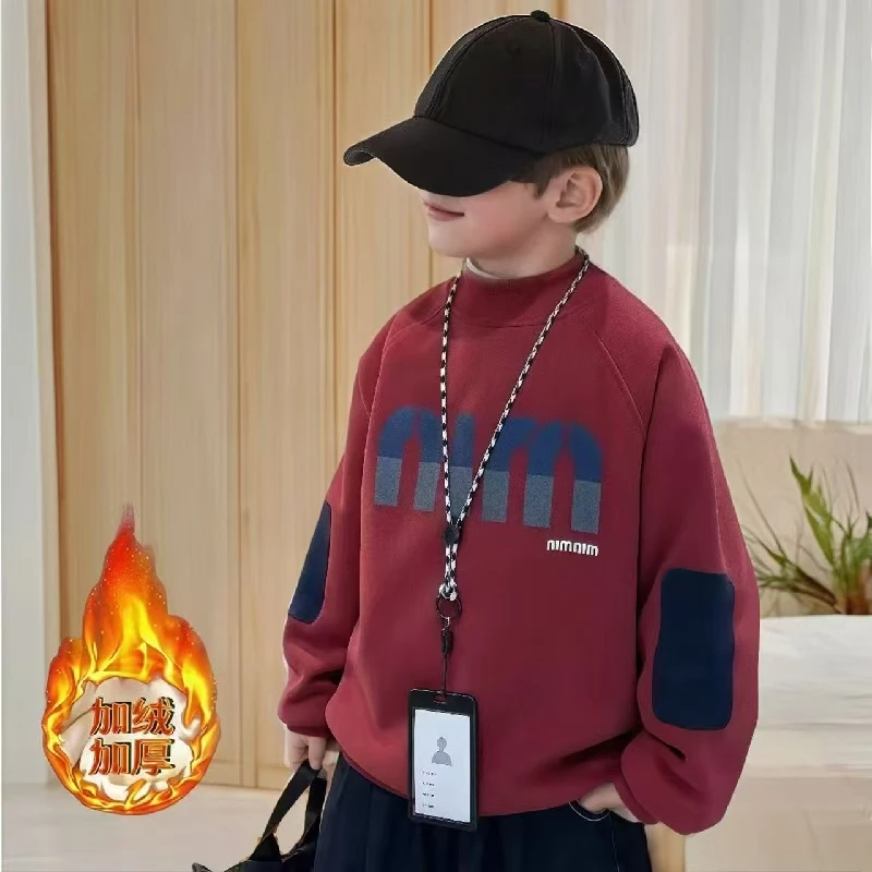 冬季加绒儿童中大童洋气休闲加厚男孩女孩高领冬季韩版保暖卫衣