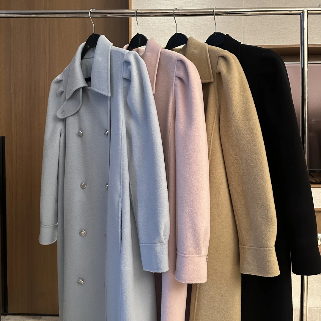 AW23519   优雅气质风长款腰带双面手缝100羊毛大衣