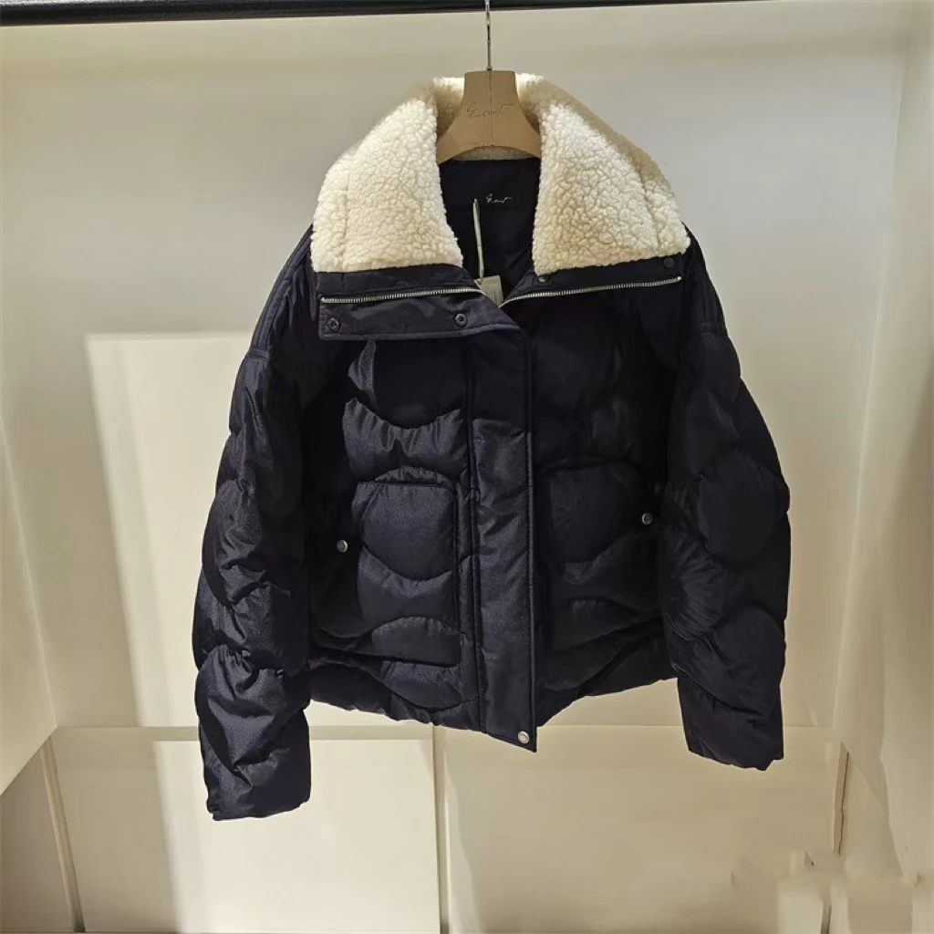 AW241285 G家羊羔毛翻领水波绗缝鹅绒服