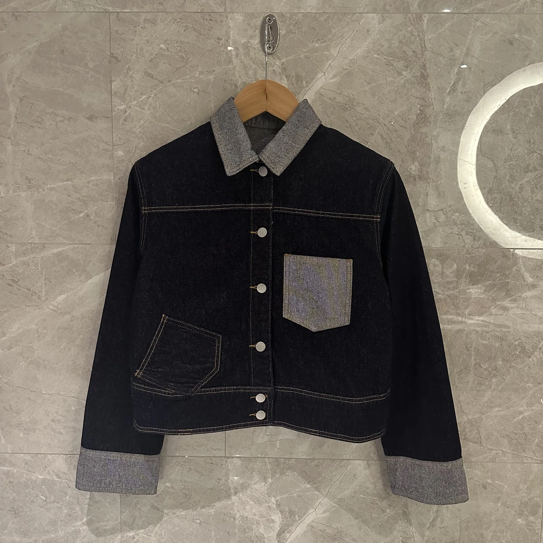 AW23390  设计师款拼接明线水洗牛仔外套