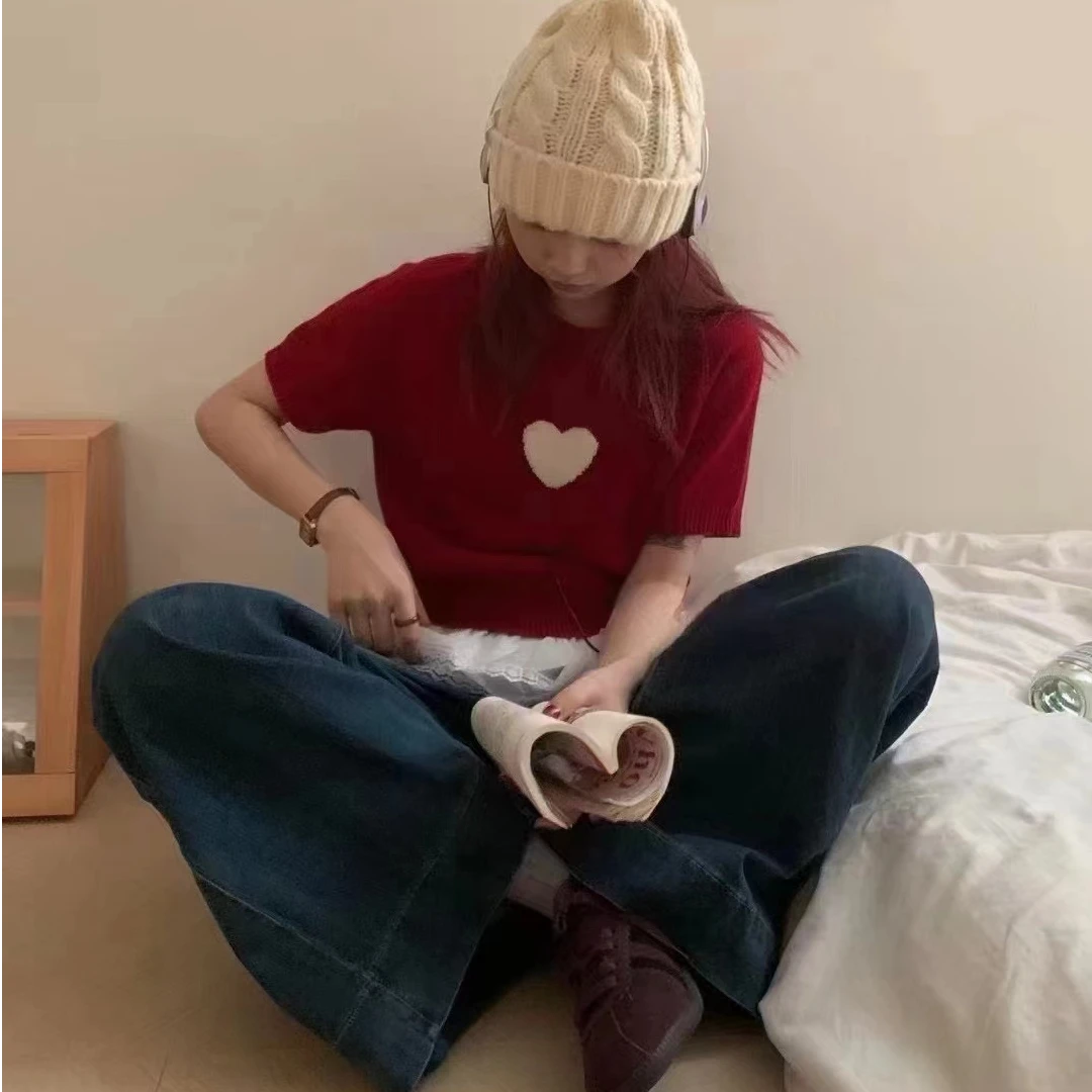 AW24168  爱心短袖针织圆领上衣