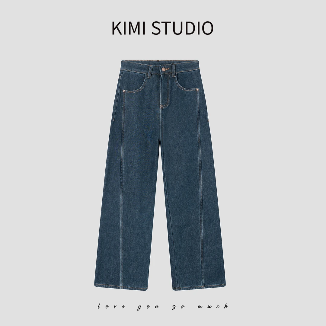 AW241272  进口四面弹高腰秋冬加绒前分割线弯弯牛仔裤