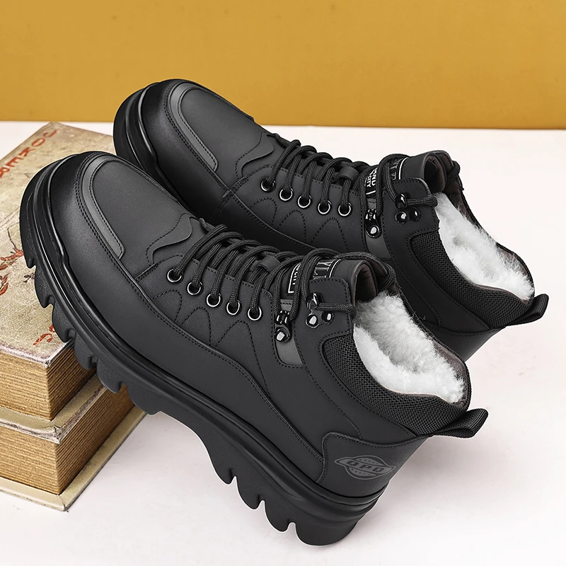 加绒棉鞋冬季保暖真皮牛皮休闲高帮棉皮鞋男雪地靴百搭防滑工装靴