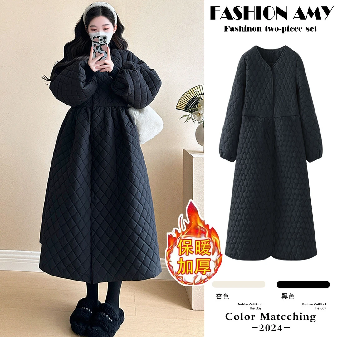 孕妇装秋冬新款时尚韩版气质高级感显瘦百搭泡泡袖连衣裙棉服外套