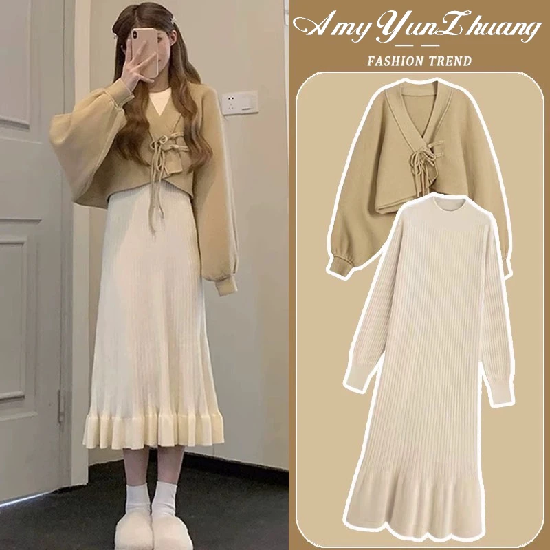 孕妇装秋冬款连衣裙套装2023新款时尚减龄宽松显瘦裙子外套两件套