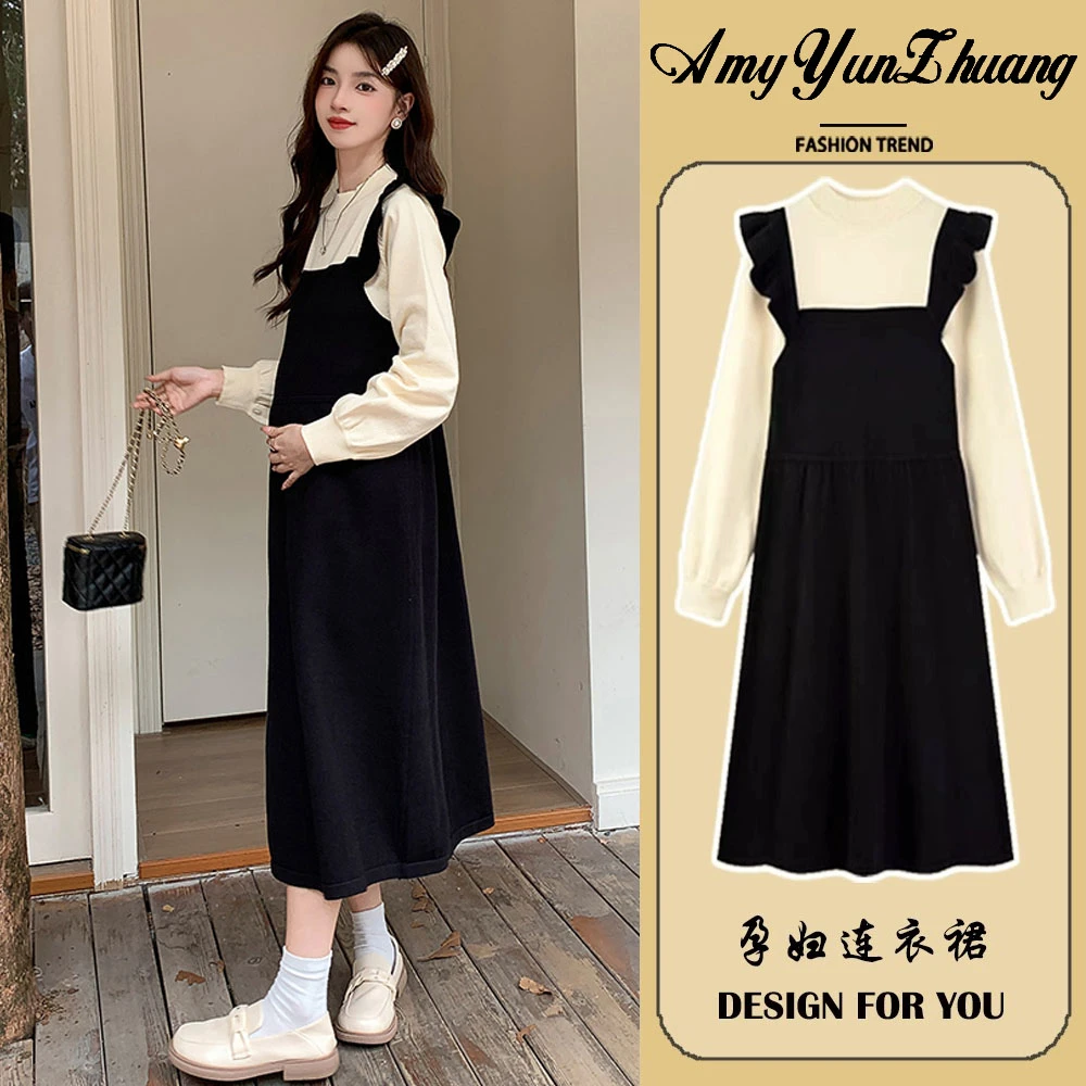 孕妇装秋冬针织连衣裙2023新款时尚长款秋季小个子显瘦气质裙子女