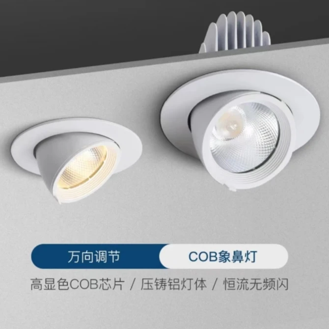 象鼻灯洗墙射灯防眩光嵌入式无主灯设计可调角度射灯家用中山灯具