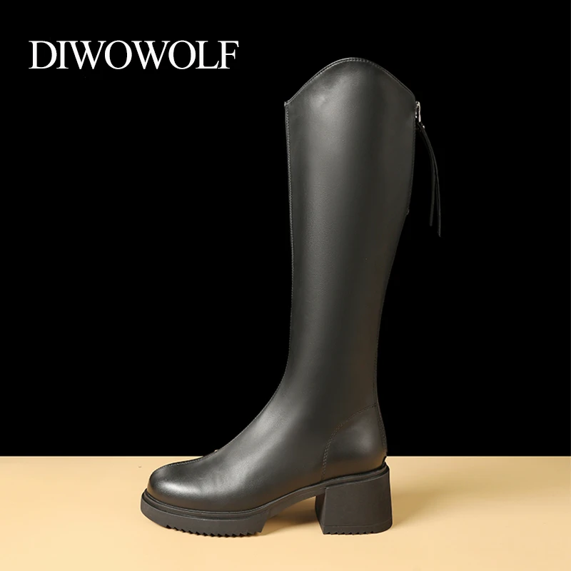 【意大利名品DIWOWOLF】高筒靴长筒厚底粗跟过膝迪普靴时尚百搭女士