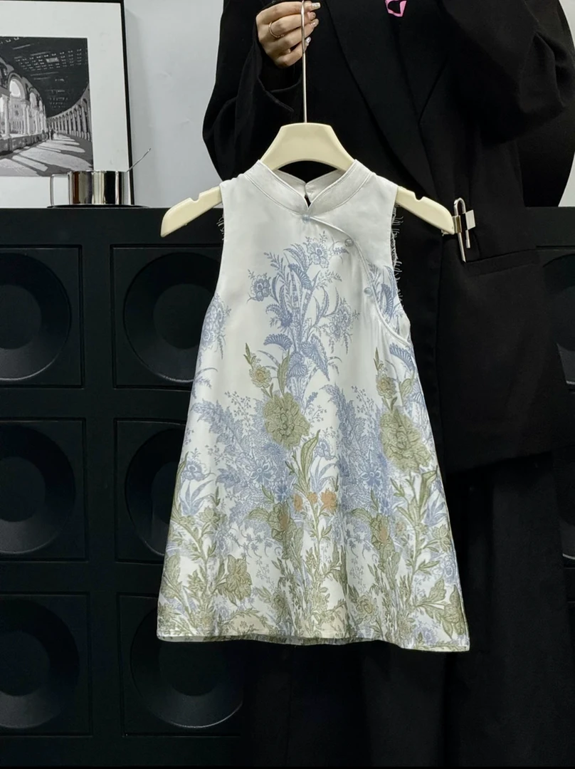 现货）夏季新中式童装女童连衣裙2024夏季新款国风儿童印花旗袍裙